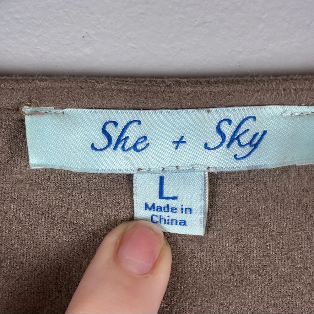 She + Sky Taupe Faux Suede Drape‎ Jacket Large Modern Boho Minimalist Waterfall